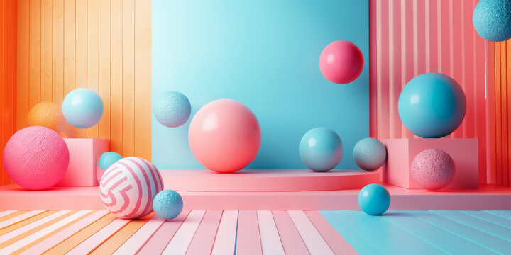 3D渲染彩色球體抽象幾何背景