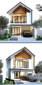現(xiàn)代兩層帶車庫(kù)的房屋設(shè)計(jì)