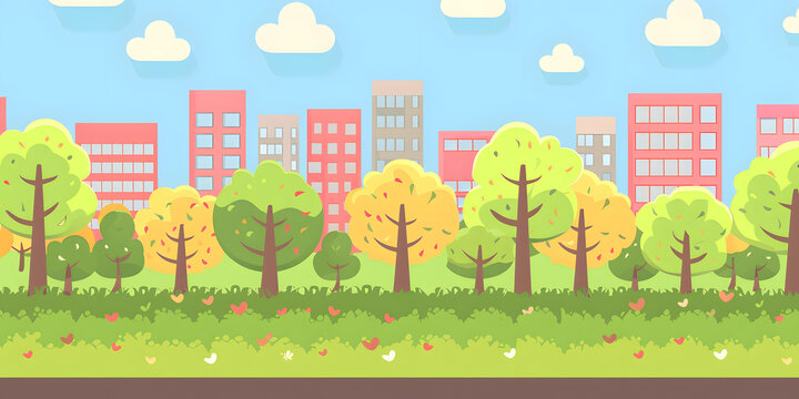 卡通城市綠樹風(fēng)景