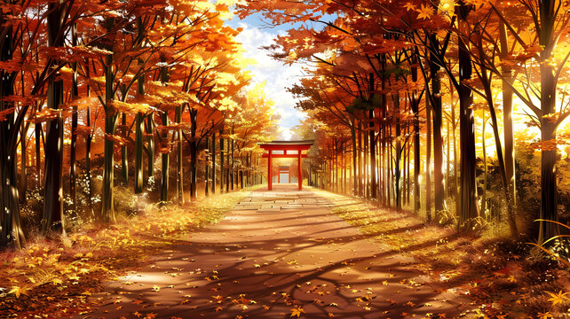 紅彤彤的秋日神社鳥居
