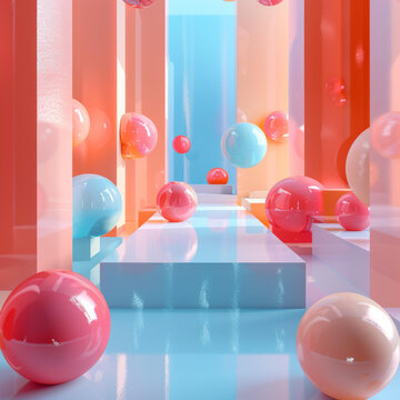 彩色球體和幾何圖形的抽象3D渲染背景