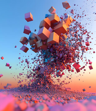 抽象3D立方體爆炸背景圖片