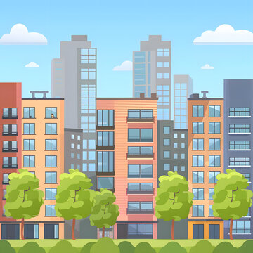 城市建筑，高樓大廈與綠樹成蔭