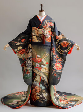 身穿帶花卉圖案和服的婦女
