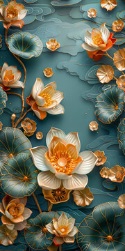 3D浮雕荷花圖
