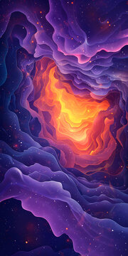 抽象紫色和橙色波浪星系