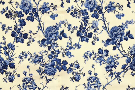 藍(lán)白花卉印花棉布