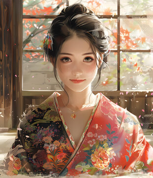 身穿和服的亞洲美女肖像