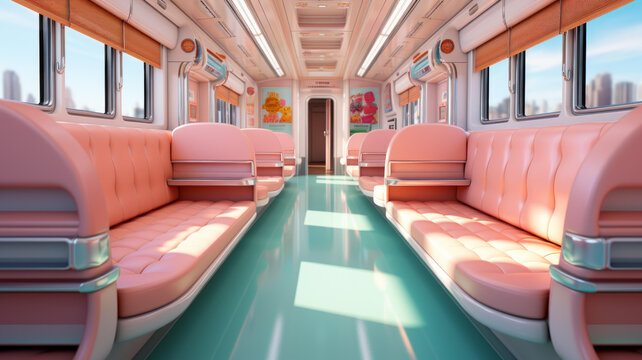 火車車廂內(nèi)柔軟的粉紅色沙發(fā)座位