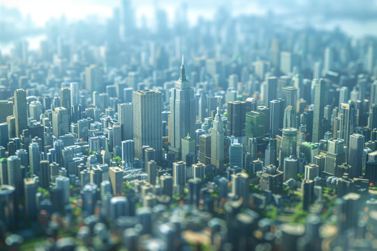微縮城市景觀，摩天大樓與河流縱橫交錯