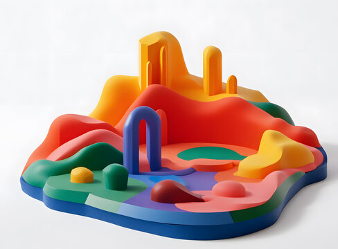 抽象彩色3D景觀與藍色拱門