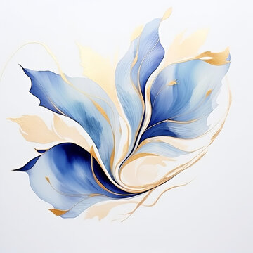 藍(lán)色和金色抽象花卉畫