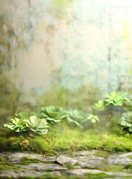 綠色苔蘚和植物與模糊背景