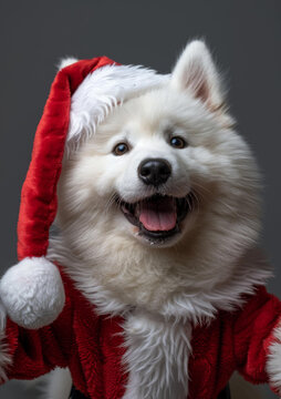 圣誕帽薩摩耶犬