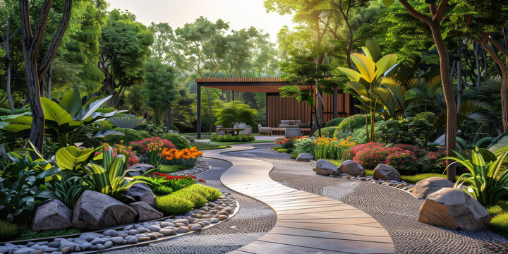 郁郁蔥蔥的花園小徑