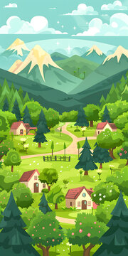 卡通山村風(fēng)景