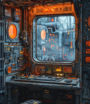 未來派宇宙飛船控制室內(nèi)飾