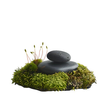 [免摳素材]綠色苔蘚上的禪意石
