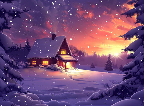 雪夜小屋的AI圖片