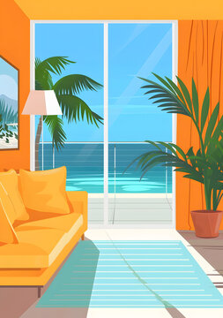 海景房的黃色沙發(fā)