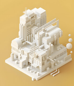 白色工廠建筑群3D模型