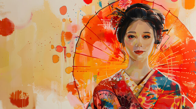 身穿和服的日本女性肖像