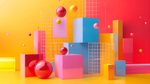 抽象幾何圖形3D渲染