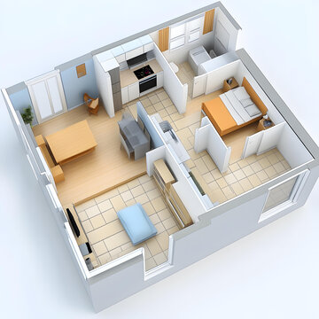 現(xiàn)代公寓戶型圖3D渲染