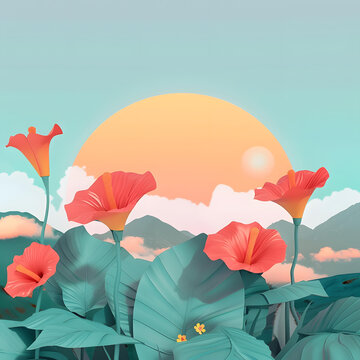 簡(jiǎn)約花卉日落背景