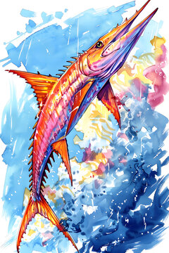 水彩畫旗魚