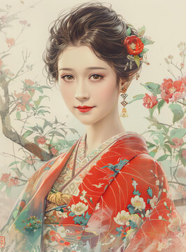 紅衣藝伎的AI圖片