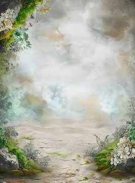 夢(mèng)幻花卉苔蘚背景