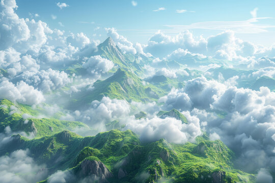山峰之巔，云霧繚繞，景色壯觀