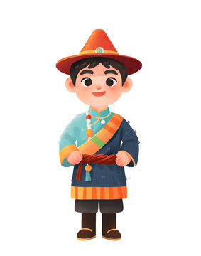 藏族人物男孩少數(shù)民族插畫