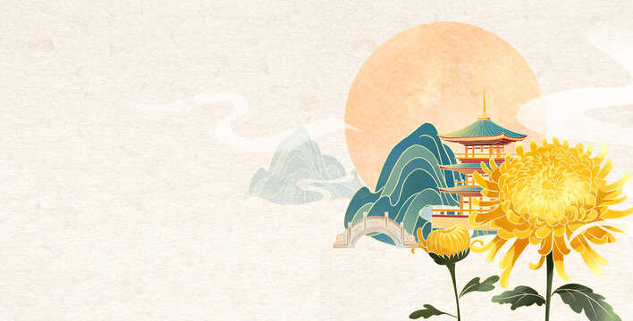 秋天國風(fēng)水彩節(jié)氣場景插畫