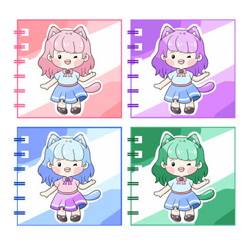 卡通可愛貓咪女孩本本封面