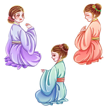 國(guó)風(fēng)吃糕點(diǎn)仕女美女人物