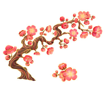 國風國潮冬季梅花樹插畫