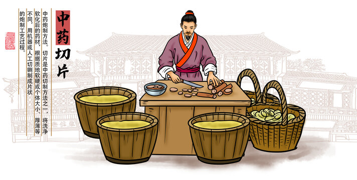 中藥切片插畫