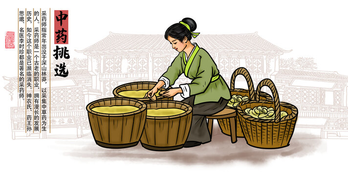中藥挑選插畫