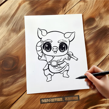 生肖豬線描畫