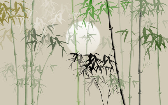 新中式水墨竹子背景墻