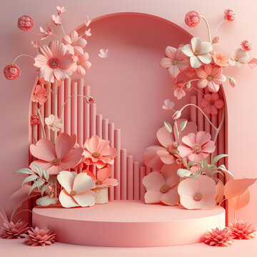 唯美的粉紅色花卉拱門(mén)和圓臺(tái)
