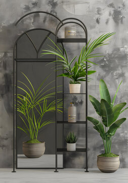 簡約家居裝飾，綠植與鏡子