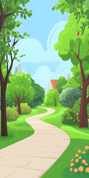 夏日公園綠樹成蔭的彎曲小路