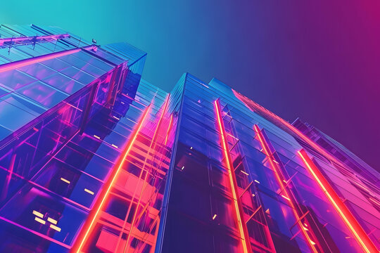 現(xiàn)代玻璃建筑上的霓虹燈