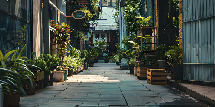 綠植環(huán)繞的狹窄街道