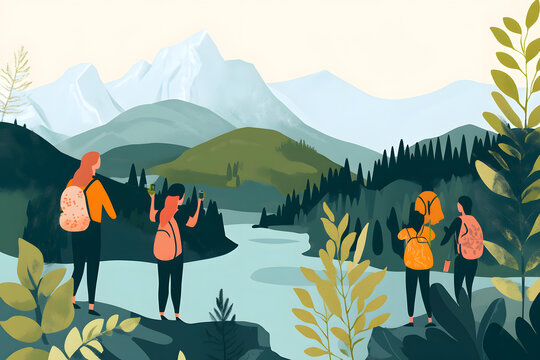 山間徒步旅行的女性