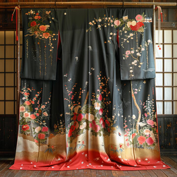 一件帶花卉圖案的和服