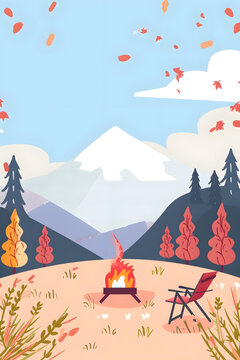 秋日山林篝火風(fēng)景